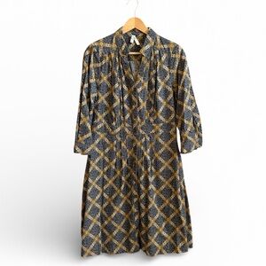 Maeve Whitewick Manor Corduroy Shirt Dress Pintuck Medallion Tan Size 10